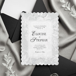 Invitación Bordado Blanco de Encaje de Bodas con Borde Escalo