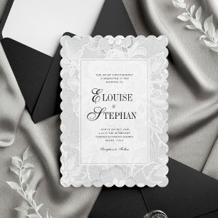 Invitación Bordado Blanco de Encaje de Bodas con Borde Escalo