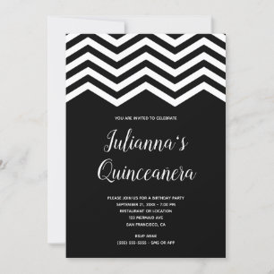 Invitación Bordado de Chevron Blanco y Negro Quinceañera Cump