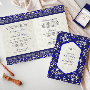 Invitación Bordado de punto cruz Royal Blue Todo en uno Boda 