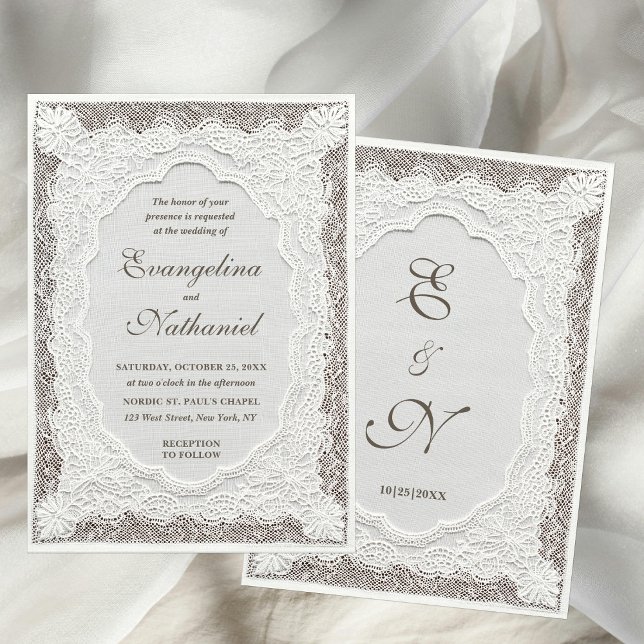 Invitación Bordado Falso Encaje Atemporal Boda Formal (Subido por el creador)