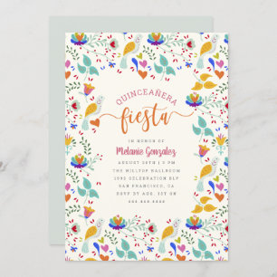 Invitación Bordado floral mexicano Quinceañera Fiesta