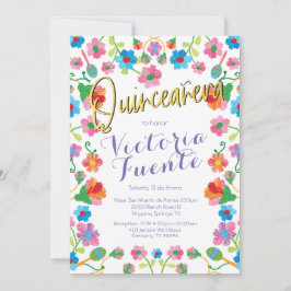 Invitación Bordado Floral Quinceañera México Español