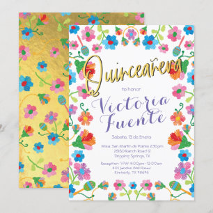 Invitación Bordado Floral Quinceañera México Español