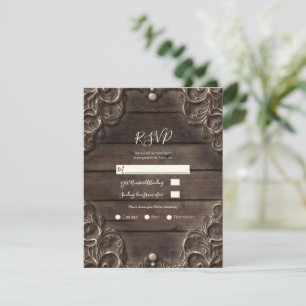 Invitación Bordado & Madera Respuesta de Boda Vintage RSVP