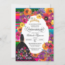 Invitación Bordado mexicano Huipil Vestido Floral Quinceanera