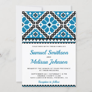 Invitación Bordado Negro Azul Boda Ucraniana