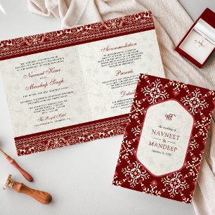 Invitación Bordado rojo de cruz Todo en uno Boda Sikh