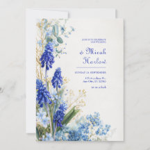Borde Botánico de Acuarela Muscari Azul Cobalto