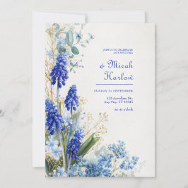 Invitación Borde Botánico de Acuarela Muscari Azul Cobalto