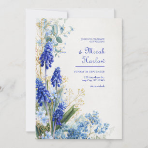 Invitación Borde Botánico de Acuarela Muscari Azul Cobalto