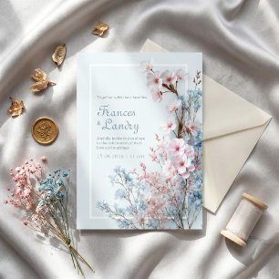 Invitación Borde Botánico Romántico de Cerezo Azul Pastel