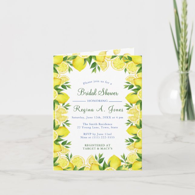 Invitación Borde continuo floral de limón acuarela (Anverso)