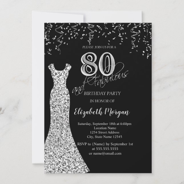 Invitación Borde de 80 años del Purpurina de vestir de las se (Anverso)