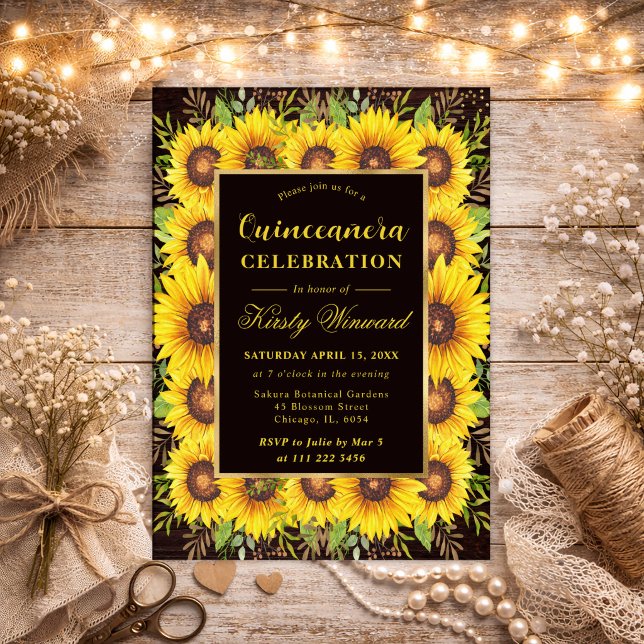 Invitación Borde de Acuarela de Girasoles Marco Quinceañera (Subido por el creador)