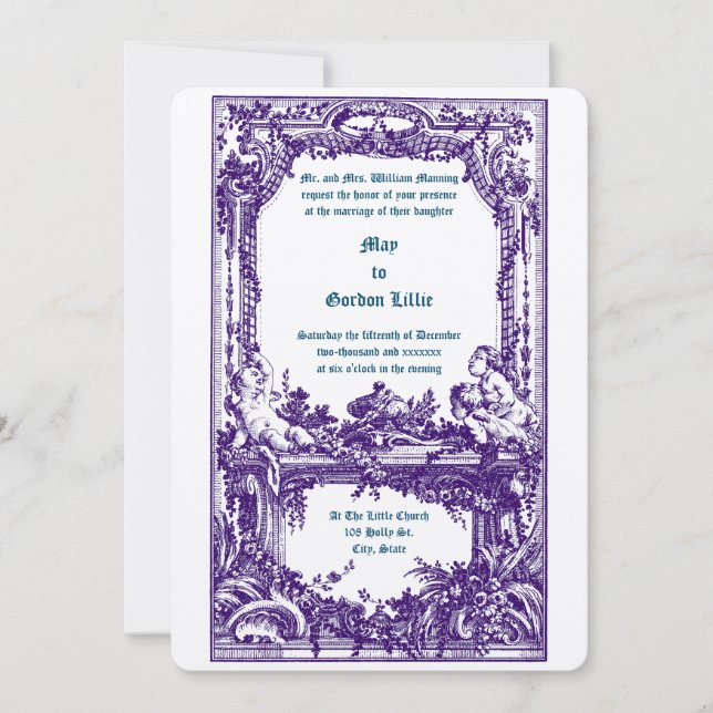Invitación Borde de alquitrán Boda floral de Rococo barroco C (Anverso)