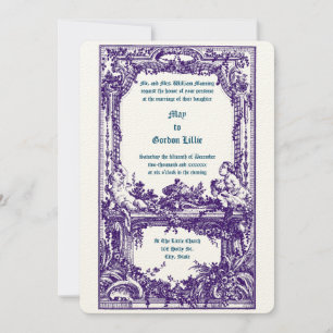 Invitación Borde de alquitrán Boda floral de Rococo barroco C