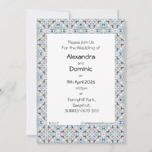Invitación Borde de azulejos azul, amarillo y blanco