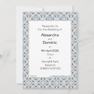 Invitación Borde de azulejos azul, amarillo y blanco