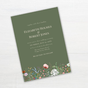 Invitación Borde de boda de prado de flores silvestres verde 