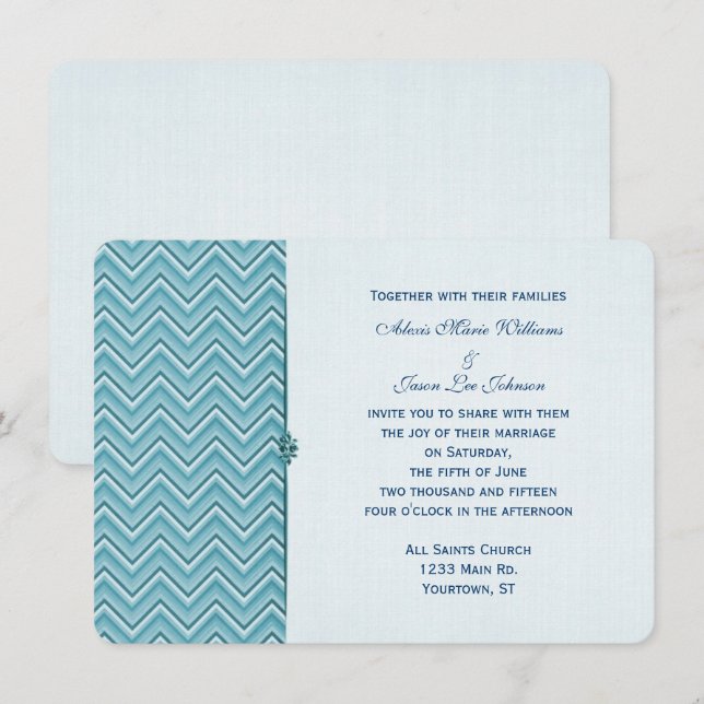 Invitación Borde de Chevron Azul Aqua (Anverso / Reverso)