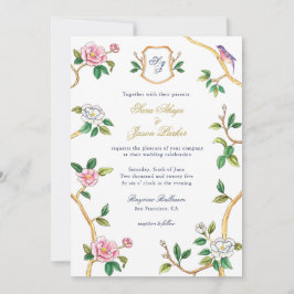 Invitación Borde de Chinoiserie monograma con Boda Escudo