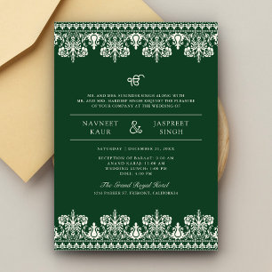 Invitación Borde de Damasco Verde Marfil Anand Karaj Boda Sik