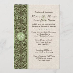 Invitación Borde de desplazamiento monograma (Marrón, sabio y