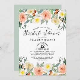 Invitación Borde de durazno claro y flores de jardín blancas