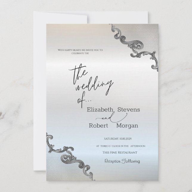 Invitación Borde de encaje antiguo boda de plata (Anverso)