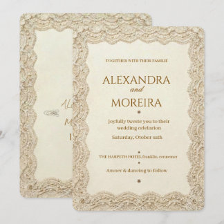 Invitación Borde de encaje crema vintage elegante boda