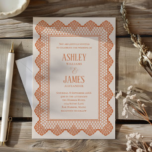 Invitación Borde de encaje de chantilly de melocotón boda ele