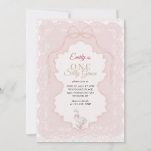 Invitación Borde de encaje mínimo Un ganso tonto Cumpleaños 1
