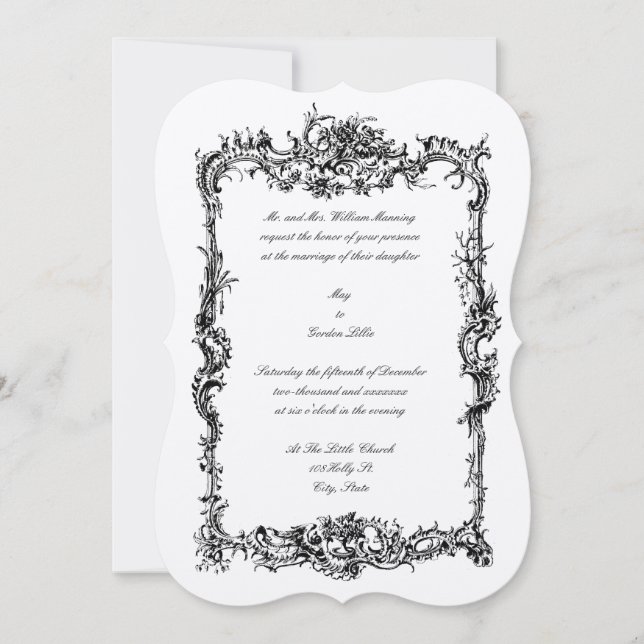 Invitación Borde de flores y uvas de rococó barroco antiguo (Anverso)