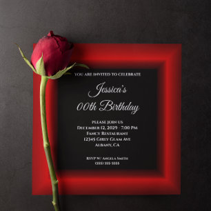 Invitación Borde de foto rojo Cumpleaños negro cualquier año