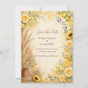 Invitación Borde de girasol cítrico floral de boda boho amari