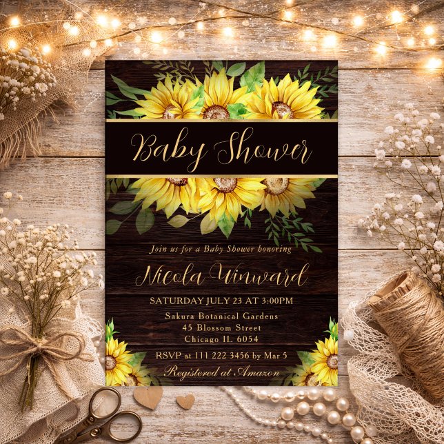 Invitación Borde de girasoles en acuarela para baby shower (Subido por el creador)