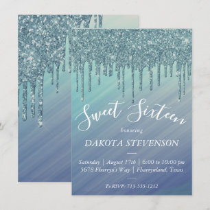 Invitación Borde de goteo Dulce de espuma verde y azul 16