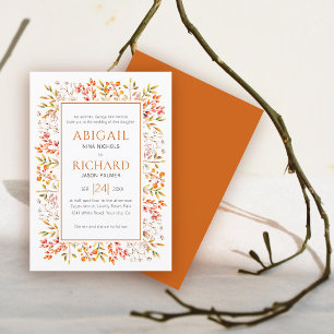 Invitación Borde de hojas y bayas quemadas naranja boda