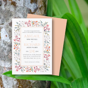 Invitación Borde de hojas y boda de melocotón de bayas