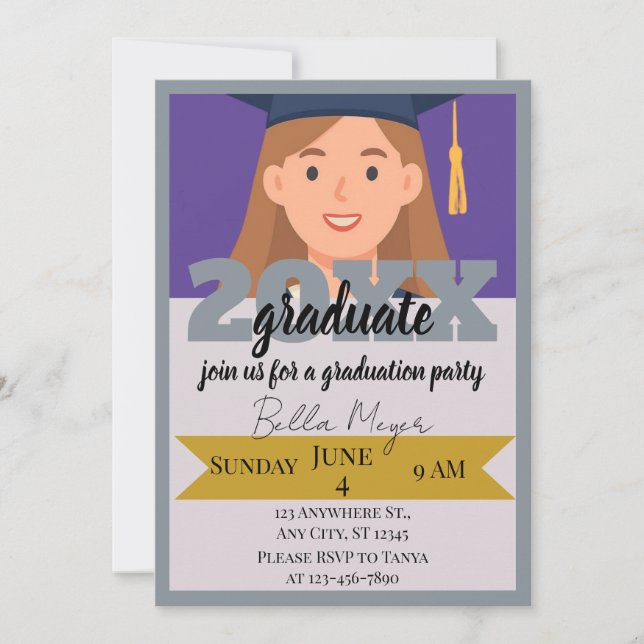 Invitación Borde de línea de foto de la mitad superior Gradua (Anverso)