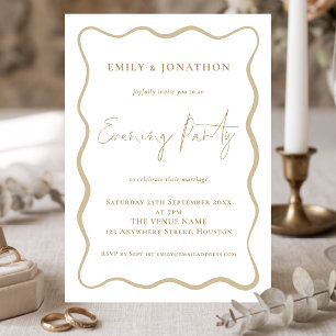 Invitación Borde de línea ondulada Boda de escritura dorada F