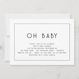 Invitación Borde de línea simple blanco negro Oh Baby Shower
