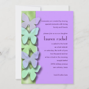 Invitación Borde de mariposa verde y púrpura en Mitzvah