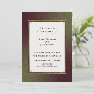 Invitación Borde de Nudo Celta Tartán Rojo Oscuro Boda Escoce