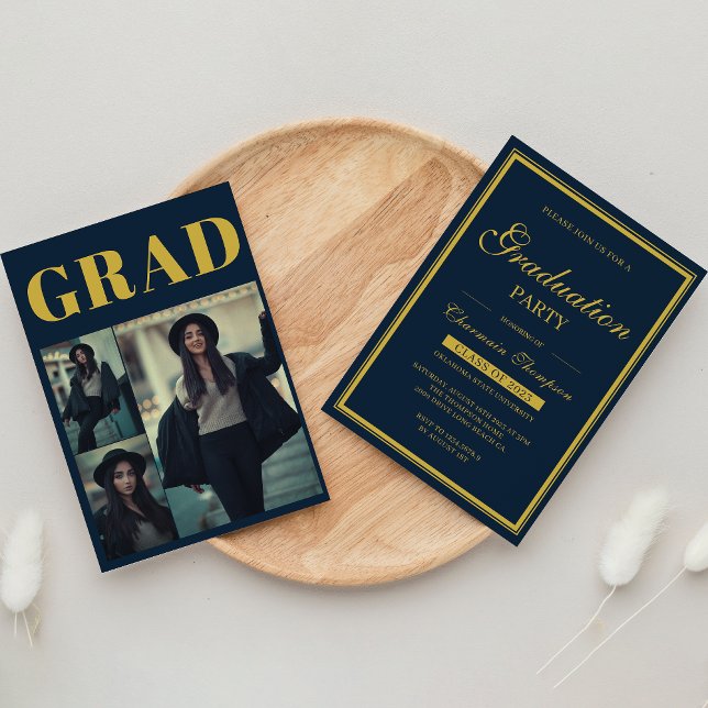Invitación Borde de oro de fotografía simple | Graduación de  (Subido por el creador)