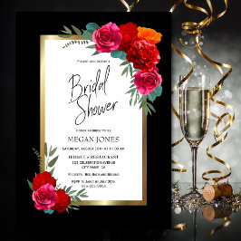 Invitación Borde de oro negro Borgoña Floral Bridal Shower