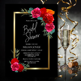 Invitación Borde de oro negro Borgoña Floral Bridal Shower