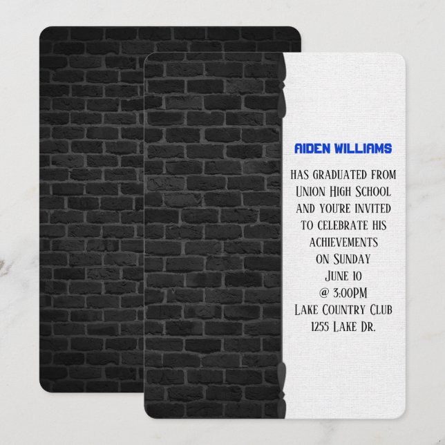 Invitación borde de pared de ladrillo para la fiesta de gradu (Anverso / Reverso)