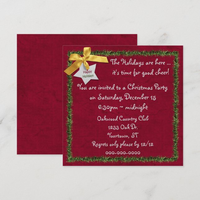 Invitación Borde de Purpurina de Fiesta (Anverso / Reverso)